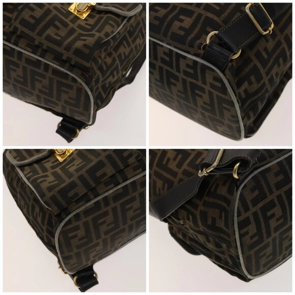 FENDI Zucca Canvas Backpack Black Brown gold Auth 123804 main image 7